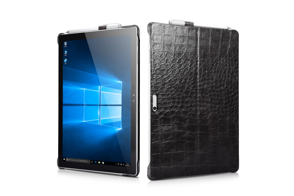 Surface Pro 4, 5, 6 Embossed Crocodile Genuine Leather Surface Pro Back Cover black