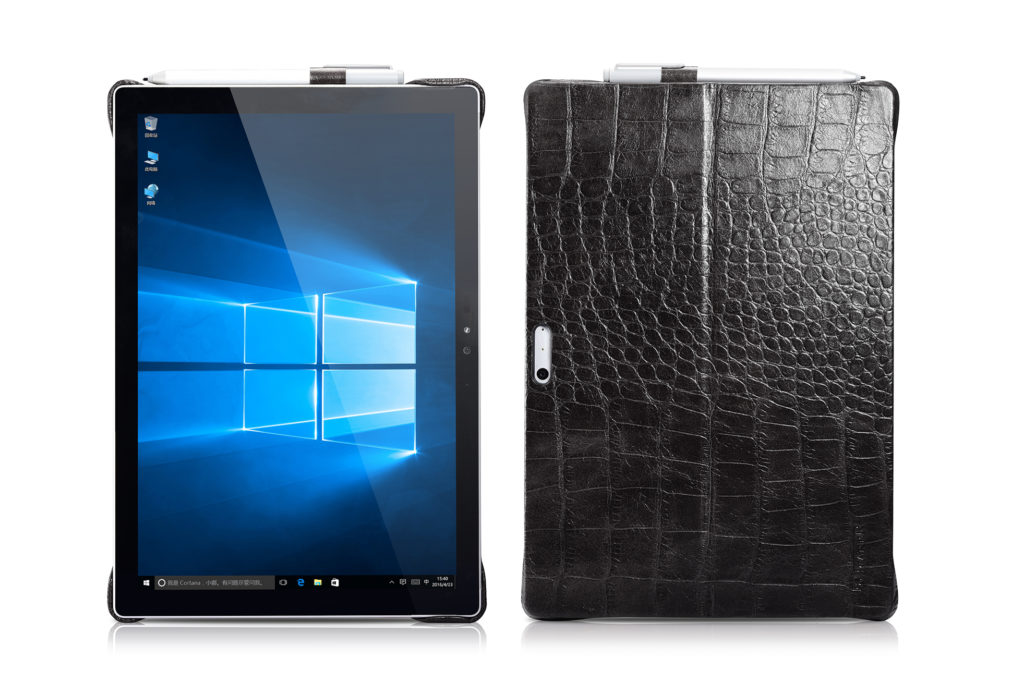 Surface Pro 4, 5, 6 Embossed Crocodile Genuine Leather Surface Pro Back Cover black