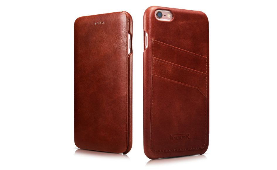 iPhone 6 Plus/ 6S Plus Curved Edge Vintage Card Slot Series Real Cowhide Leather Case Brown
