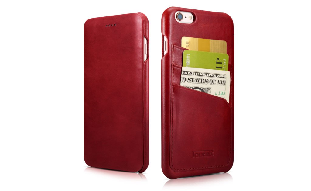 iPhone 6 Plus/ 6S Plus Curved Edge Vintage Card Slot Series Real Cowhide Leather Case Red