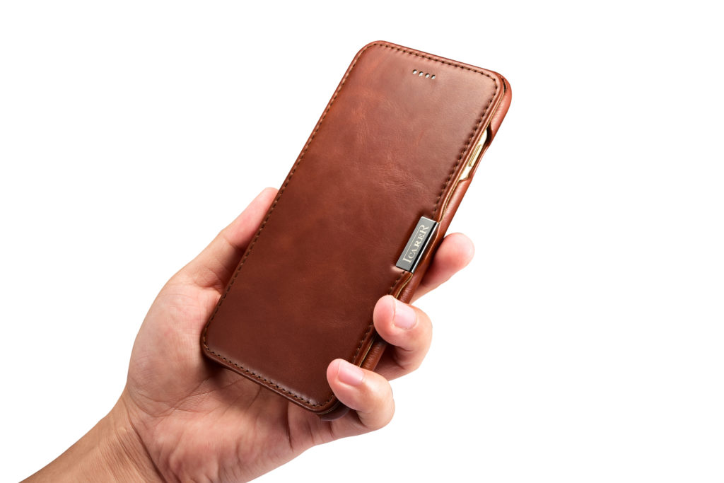 iPhone 7 Plus, iPhone 8 Plus Vintage Series Side Open Genuine Leather Case Brown
