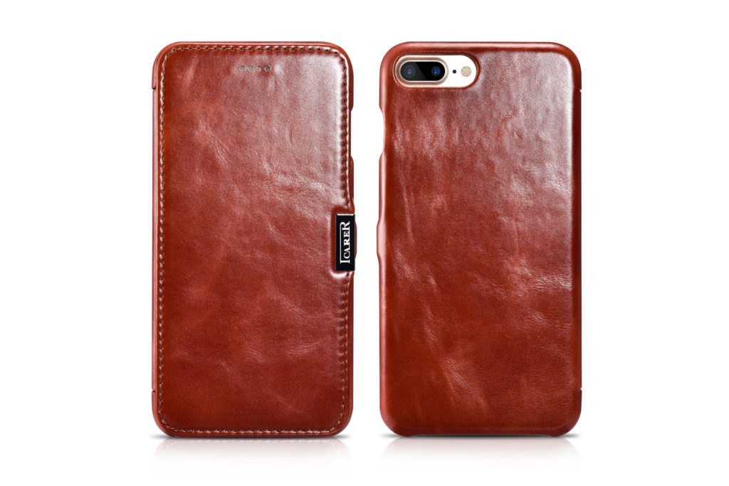 iPhone 7 Plus, iPhone 8 Plus Vintage Series Side Open Genuine Leather Case Brown