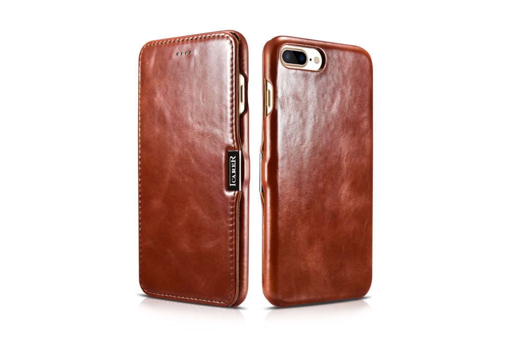iPhone 7 Plus, iPhone 8 Plus Vintage Series Side Open Genuine Leather Case Brown