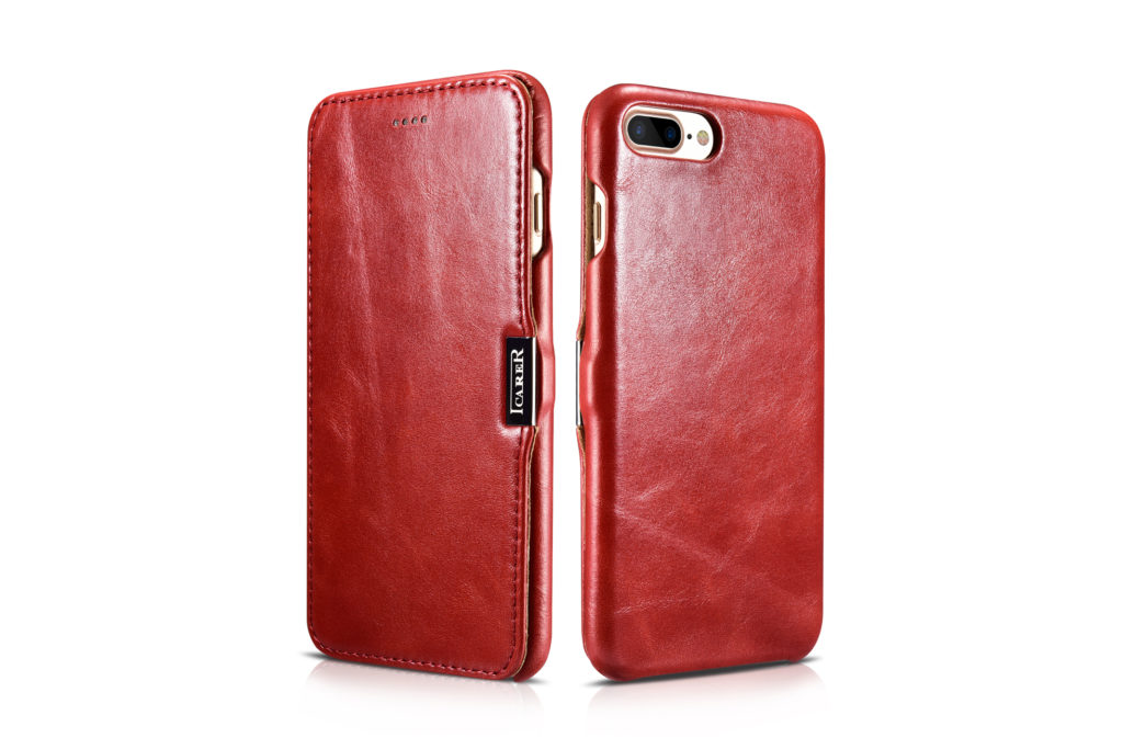 iPhone 7 Plus, iPhone 8 Plus Vintage Series Side Open Genuine Leather Case Red