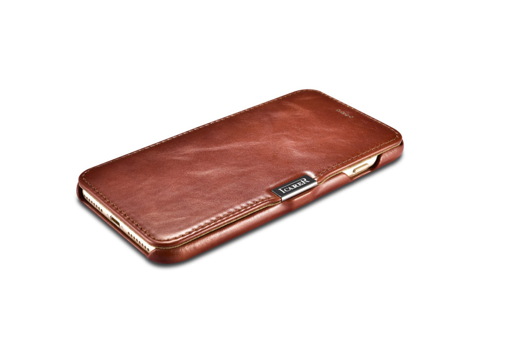 iPhone 7 Plus, iPhone 8 Plus Vintage Series Side Open Genuine Leather Case Brown
