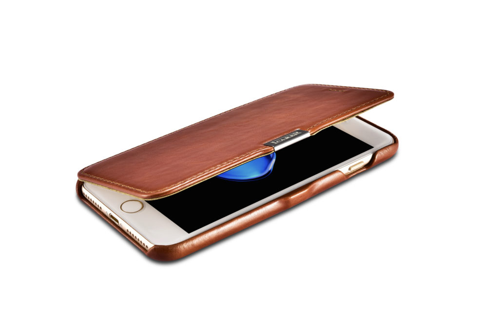 iPhone 7 Plus, iPhone 8 Plus Vintage Series Side Open Genuine Leather Case Brown
