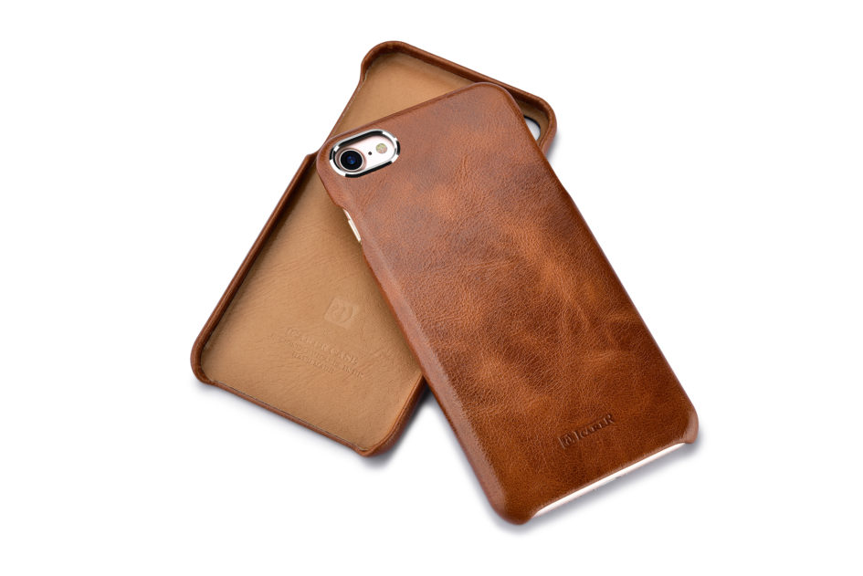 iPhone 7 Plus Metal Warrior Oil Wax Real Leather Back Case Coffee