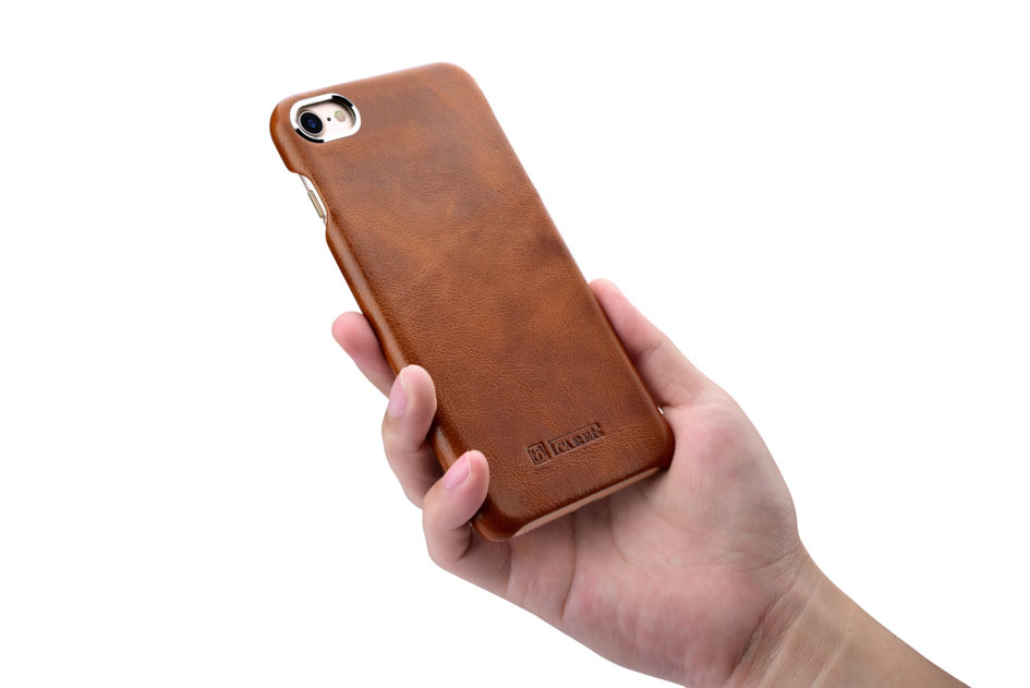 iPhone 7 Plus Metal Warrior Oil Wax Real Leather Back Case Coffee