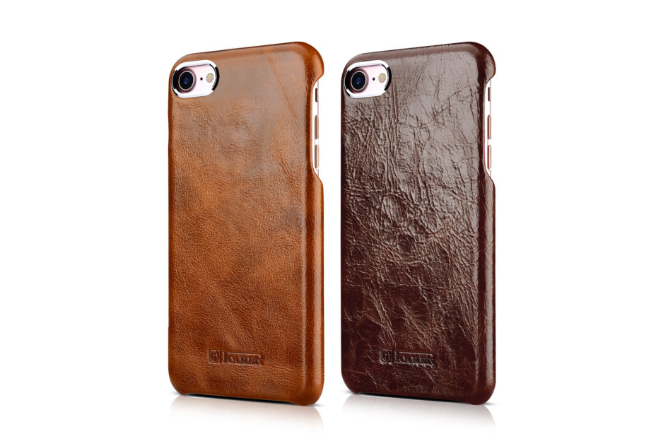 iPhone 7 Metal Warrior Oil Wax Real Leather Back Case Brown