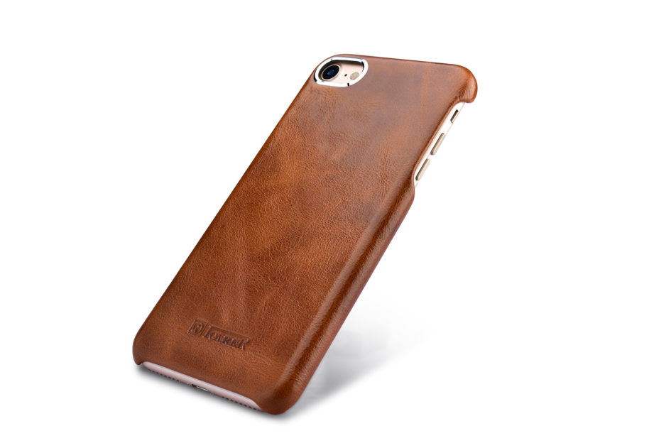 iPhone 7 Plus Metal Warrior Oil Wax Real Leather Back Case Coffee