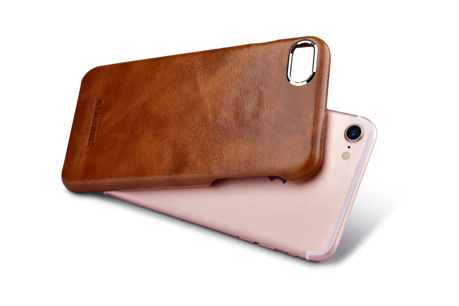 iPhone 7 Metal Warrior Oil Wax Real Leather Back Case Coffee