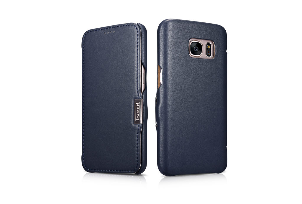 Samsung Galaxy S7 Luxury Series Side Open Genuine Leather Case Blue