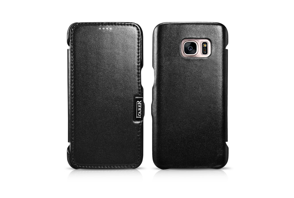 Samsung Galaxy S7 Luxury Series Side Open Genuine Leather Case Black