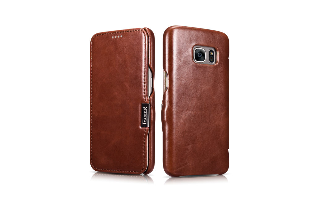 Samsung Galaxy S7 Vintage Series Side Open Genuine Leather Case Brown