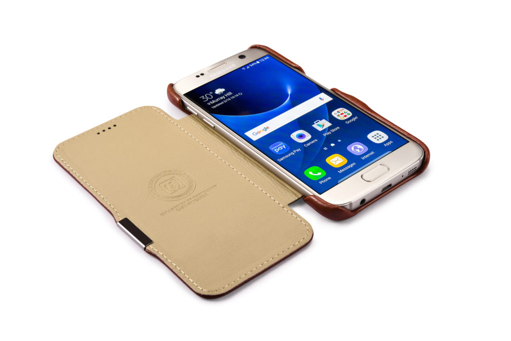 Samsung Galaxy S7 Vintage Series Side Open Genuine Leather Case Brown