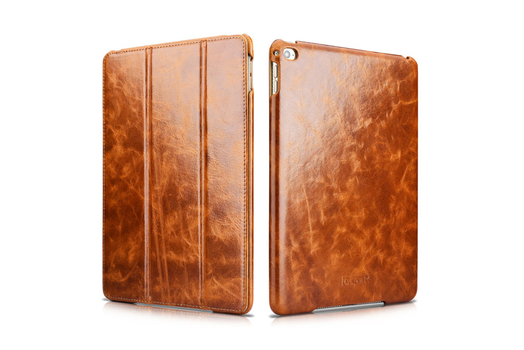 iPad 9.7 Oil Wax Vintage Genuine Leather Folio Case Coffee iPad