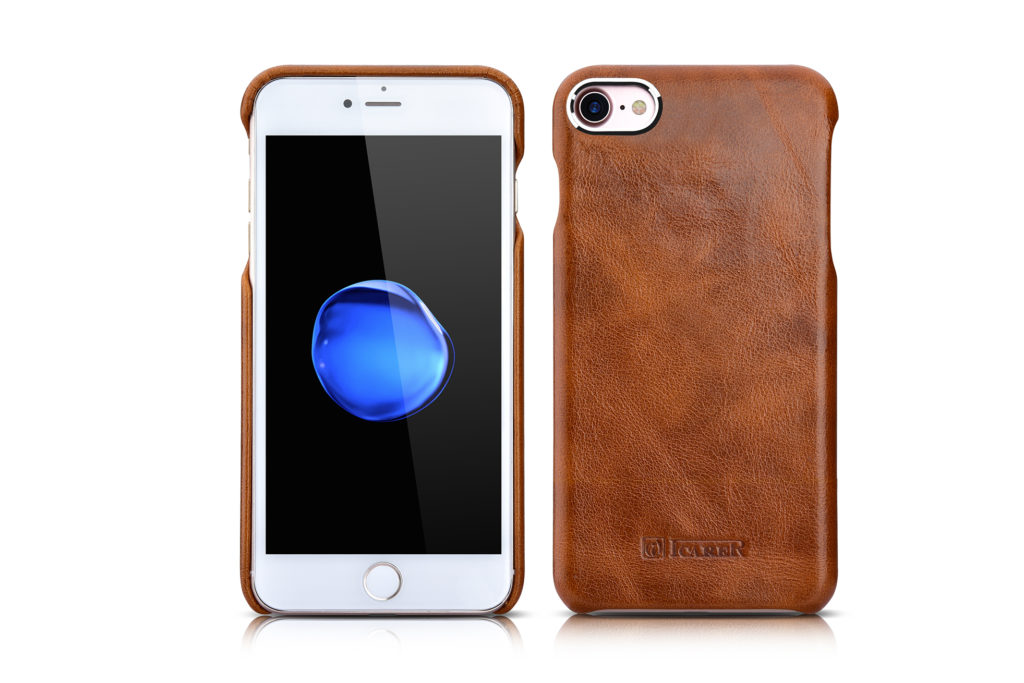 iPhone 7 Metal Warrior Oil Wax Real Leather Back Case Coffee