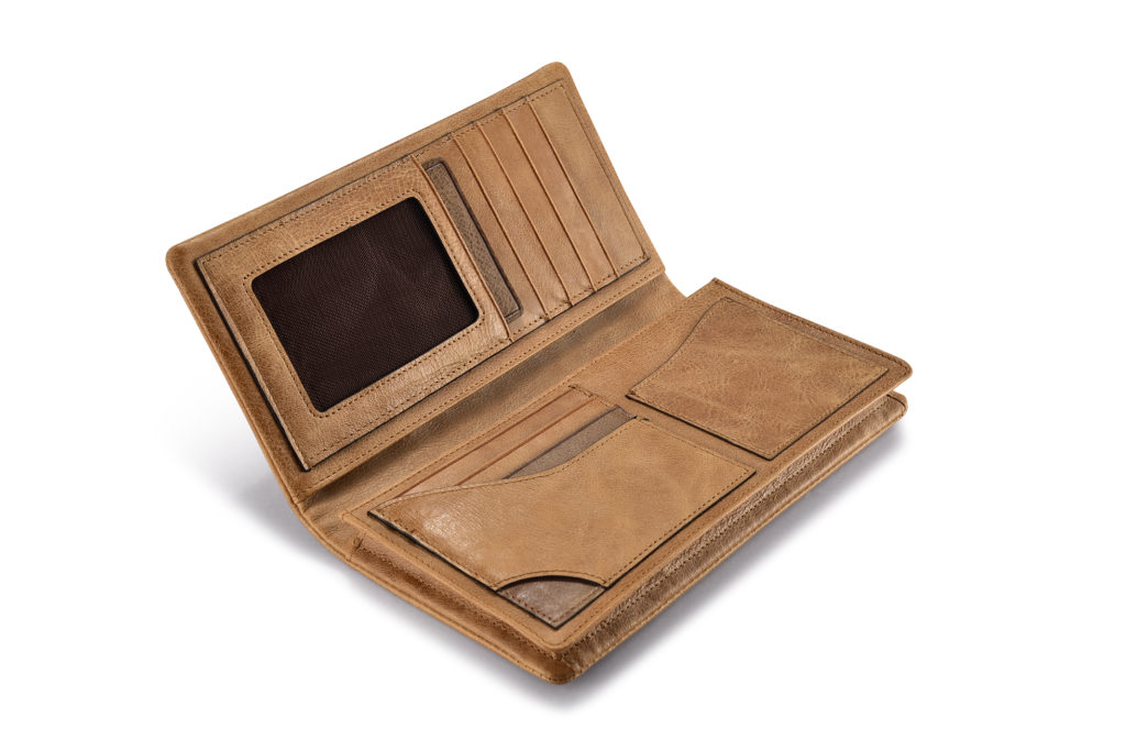Shenzhou Real Leather Bifold Long Wallet Khaki